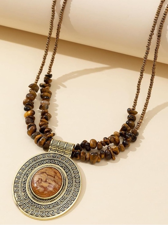 Anthropologie Jewelry - Anthropologie Brown Tiger Eye Disc Pendant Necklace